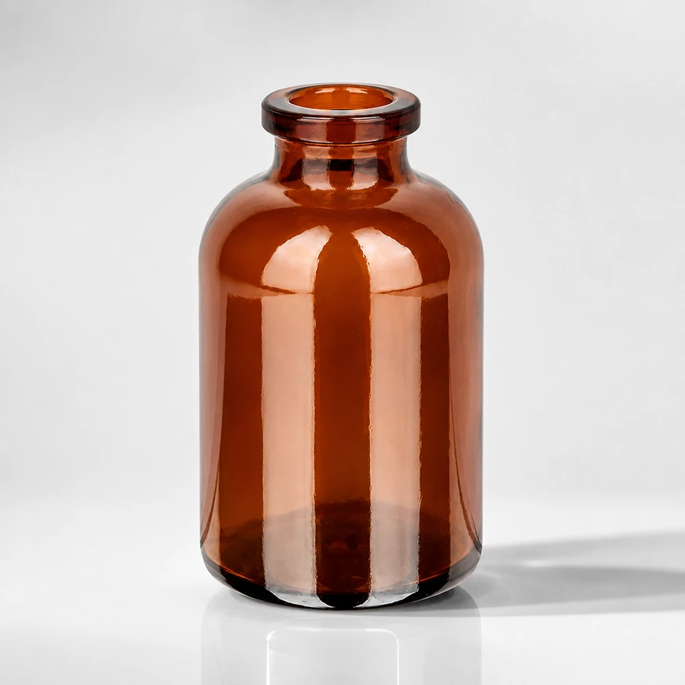 Injektionsflaska av bärnstensfärgat glas 30ml Hochwertige Pharmaflasche 30ml Braunglas mit zylindrischem Korpus und verstärktem Rand