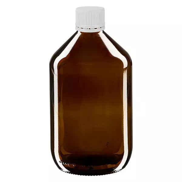 500 ml medicinflaska brun, vitt lock med säkerhetsring ApoGlas 500 ml medicinflaska brun, vitt lock med säkerhetsring ApoGlas