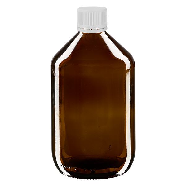 500 ml medicinflaska brun, vitt lock med säkerhetsring ApoGlas 500 ml medicinflaska brun, vitt lock med säkerhetsring ApoGlas