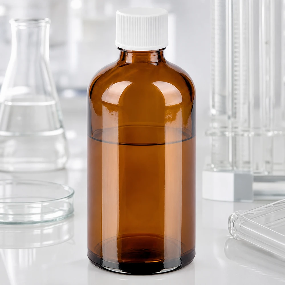 100ml flaska 11mm skruvkork vit Standard BrownLine UT18/100 Rund 100 ml laboratorieflaska av bärnstensfärgat glas med vitt lock för professionella tillämpningar