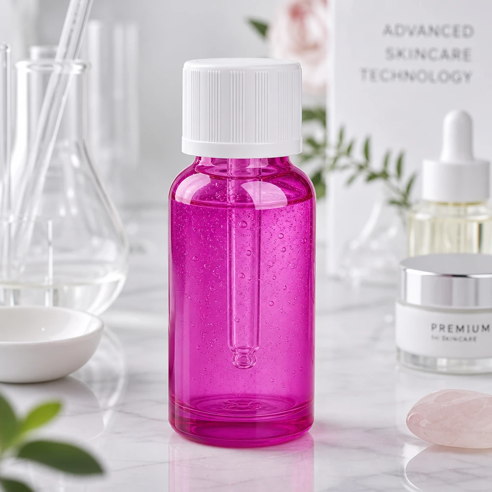 Tom 20 ml droppflaska i elegant lila med vitt lock för kosmetika och laboratorieapplikationer