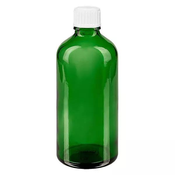 Apoteksflaska grön 100ml skruvkork vit standard Apoteksflaska grön 100ml skruvkork vit standard