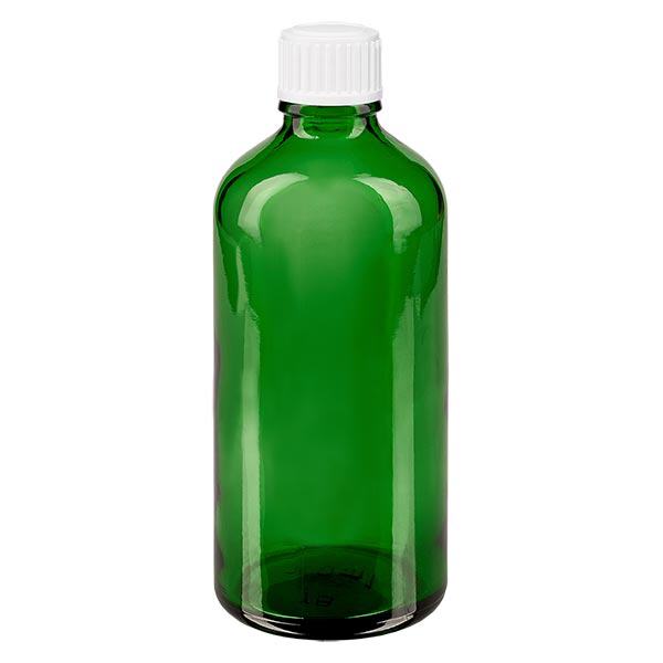 Apoteksflaska grön 100ml skruvkork vit standard Apoteksflaska grön 100ml skruvkork vit standard