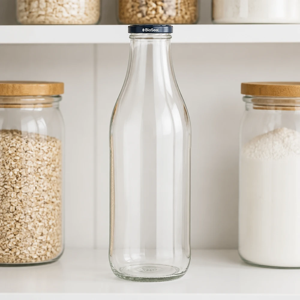 1000 ml glasflaska BioSeal lock svart kökshylla förvaring förvaring flingor havregryn noll avfall