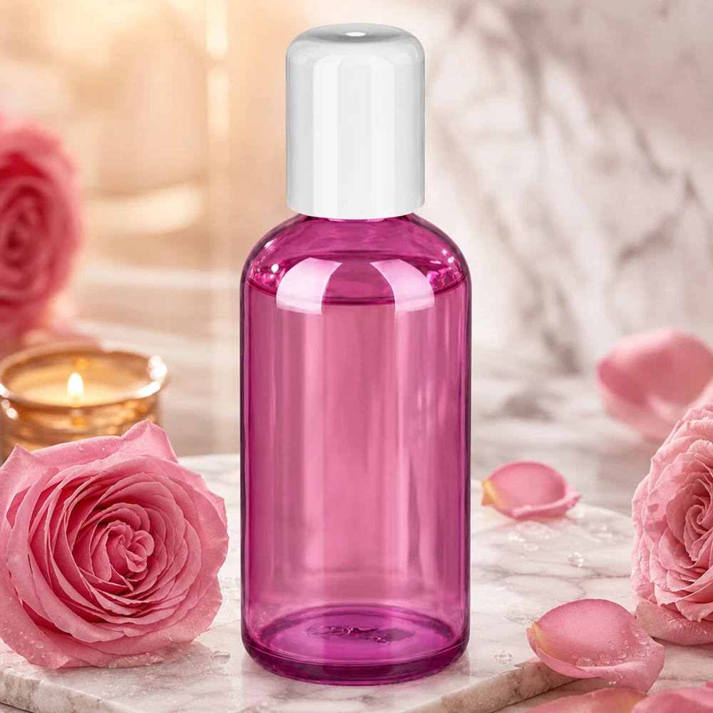 Högkvalitativ 100 ml roll-on-flaska av glas i Purple Line-design för professionella kosmetiska produkter