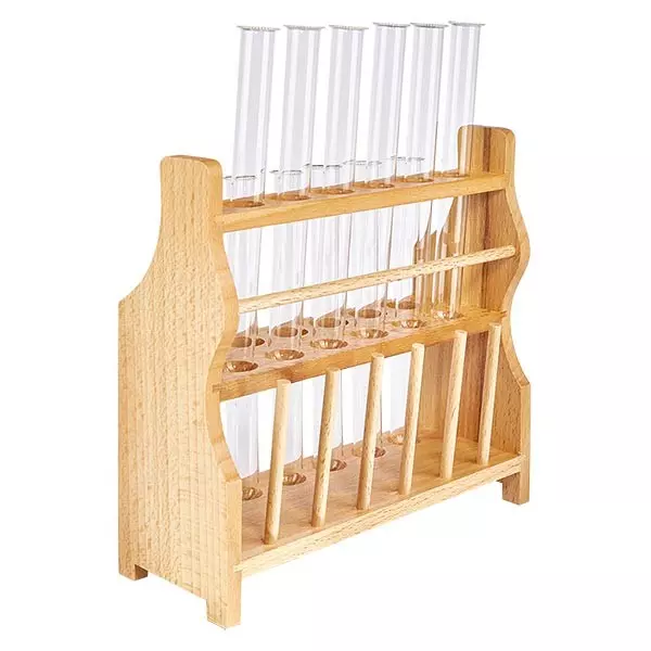 Trähyll med 12 borosilikatrör 160x16 Trähyll med 12 borosilikatrör 160x16