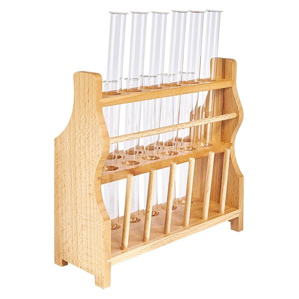 Trähyll med 12 borosilikatrör 160x16 Trähyll med 12 borosilikatrör 160x16