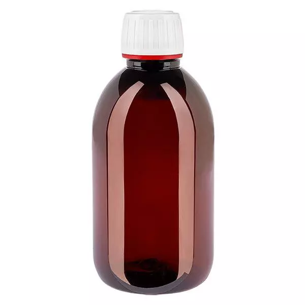 PET-flaska 250ml med vitt säkerhetslock, fint räfflad PET-flaska 250ml med vitt säkerhetslock, fint räfflad