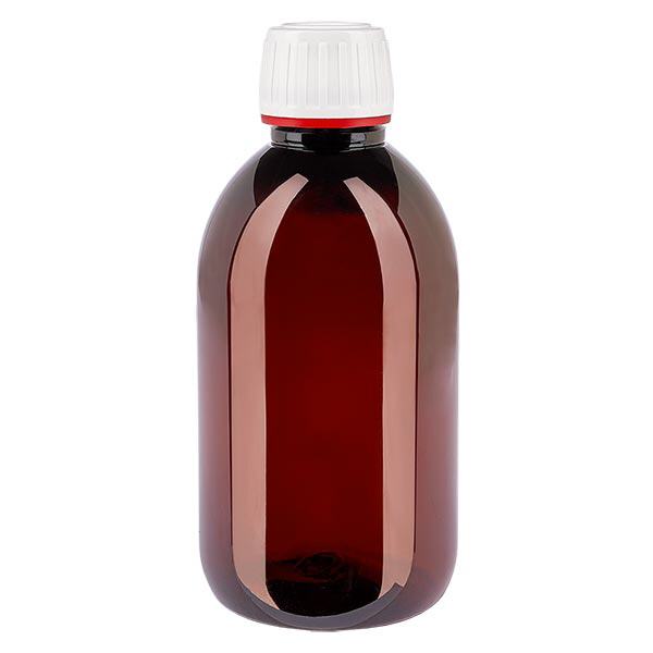 PET-flaska 250ml med vitt säkerhetslock, fint räfflad PET-flaska 250ml med vitt säkerhetslock, fint räfflad