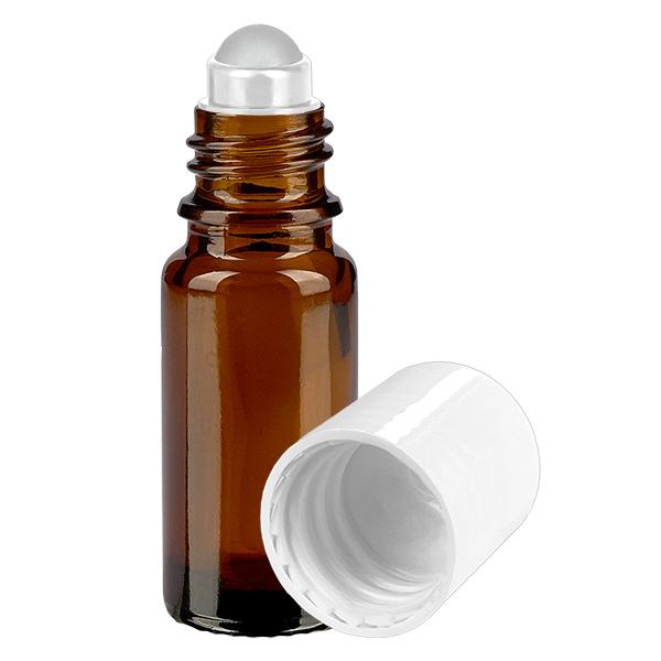 Apoteksflaska brun 10ml roll-on lock vit