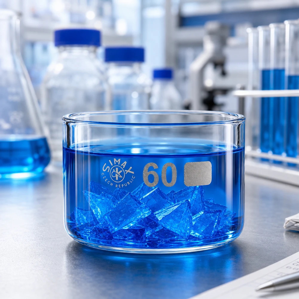 Platt glasskål, 60 ml, borosilikatglas, för kemisk kristallisation i laboratoriet, ø60 mm