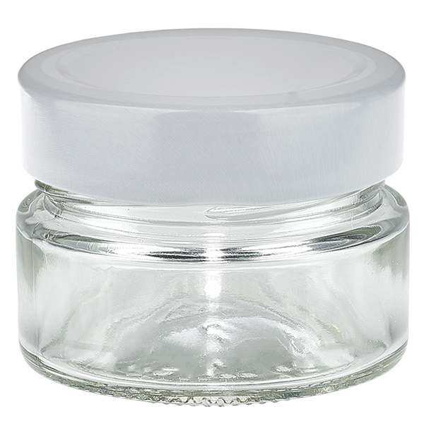 Rund glasburk 80 ml med lock BasicSeal vit djup UNiTWIST