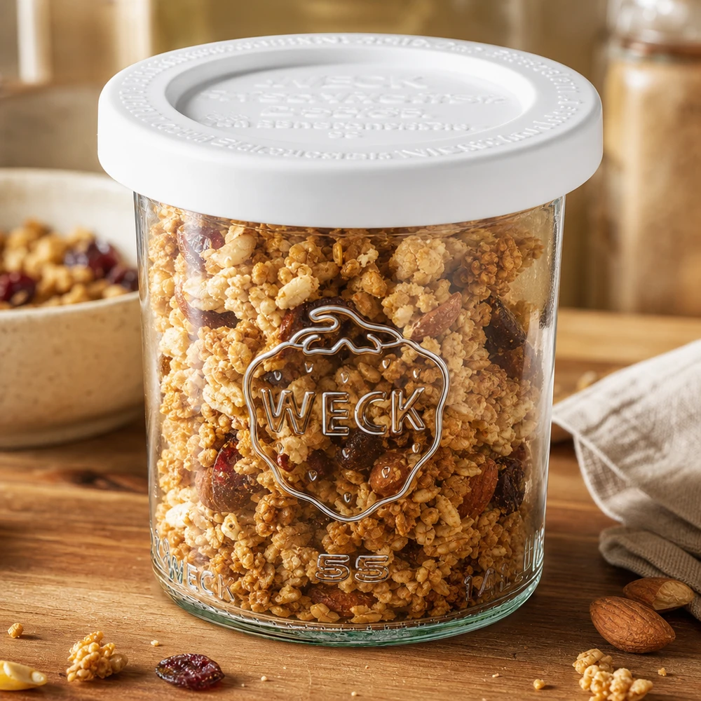 140 ml burk med lock som håller in färskheten, WECK RR60 WECK 140 ml RR60 förvaringsburk fylld med müsli och nötter - mångsidig förvaringsburk för torra livsmedel