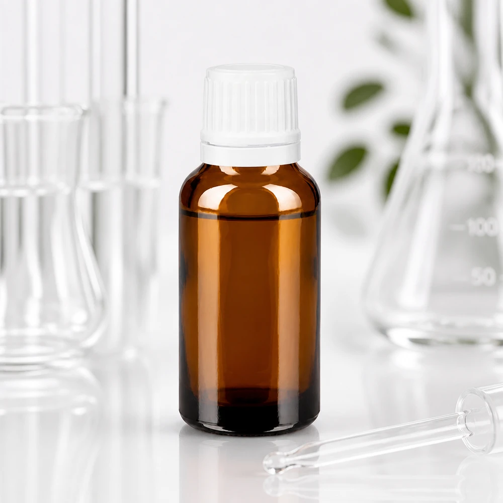 Apoteksflaska brun 20ml dropplock 1.2mm vitt manipuleringssäkert lock Brunglasflaska med droppspets, 20 ml, med vitt skruvlock – laboratorieglasutrustning