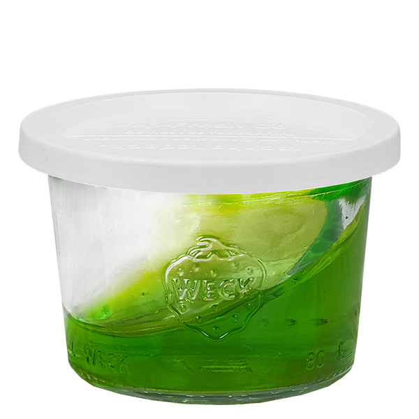 Set med 12 Weck-burkar 80ml Krossade glasögon med 12 lock Set med 12 Weck-burkar 80ml Krossade glasögon med 12 lock