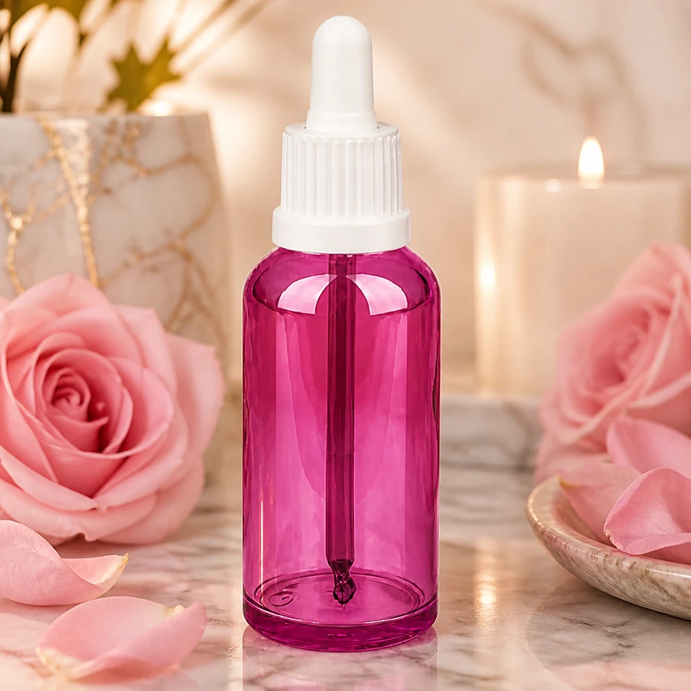 Purple Line pipettflaska 50ml med vitt dropplock för skönhet och aromaterapi