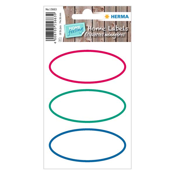 Universaletiketter trefärgade (18 klistermärken) 76x34mm