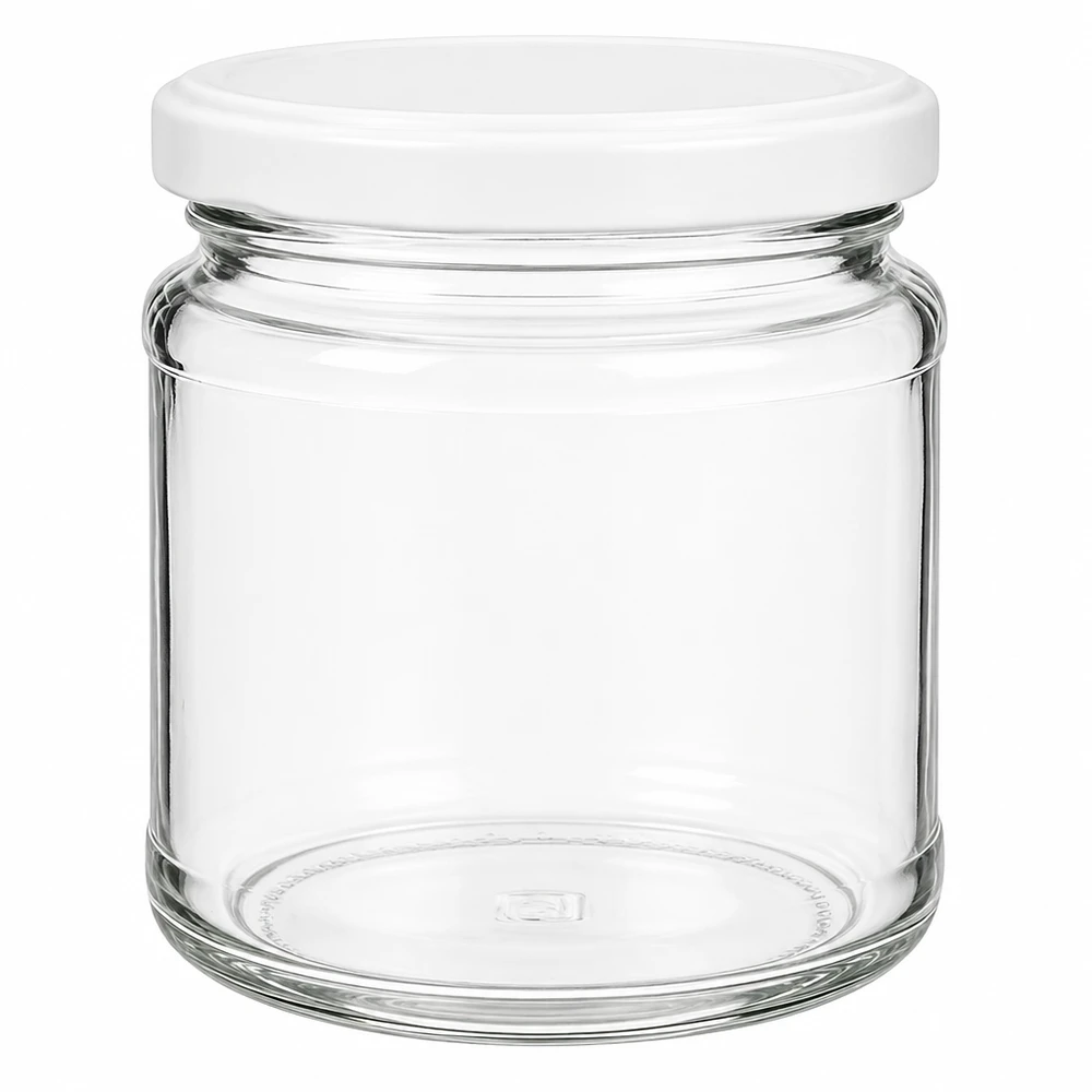 Rund burk 212 ml med lock BasicSeal vit UNiTWIST 212 ml rund burk med vitt BasicSeal-lock UNiTWIST - tom glasburk för konservering och förvaring