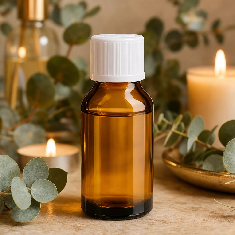 Apoteksflaska brun 15ml med skruvkork vit Barnsäker standard Liten apoteksflaska i brunt glas, 15 ml, med vitt skruvlock och barnsäker förslutning