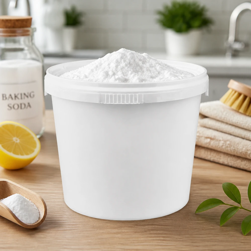 1 liters vit plasthink av polypropylen med lock Rund hink på 1 liter av vit PP-plast med snäpplock för hushåll och kök