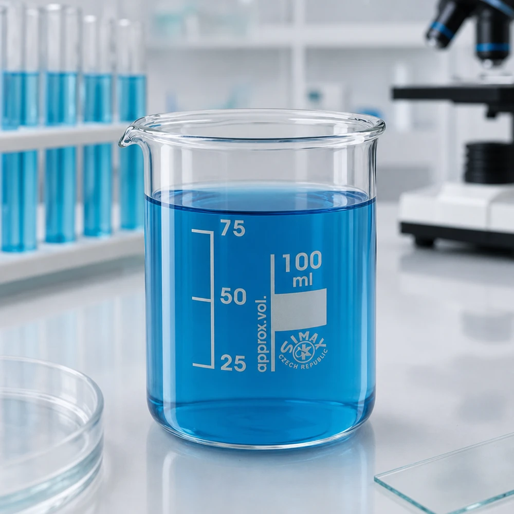 Bägare 100ml borosilikatglas, låg form Laboratoriebägare 100 ml med låg form tillverkad av värmebeständigt borosilikatglas för exakta mätningar