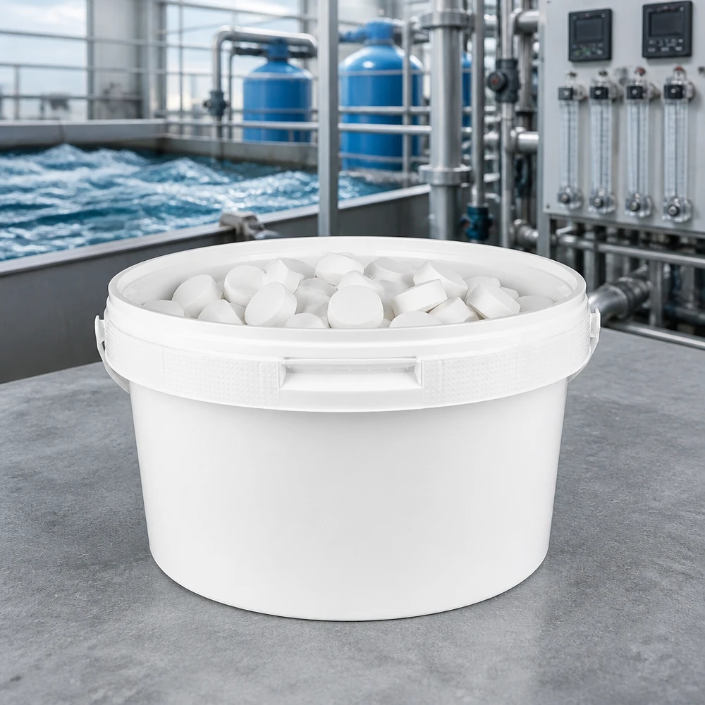 Vattenbehandlingshink, 3,5 l, vit PP-plast med lock för klortabletter