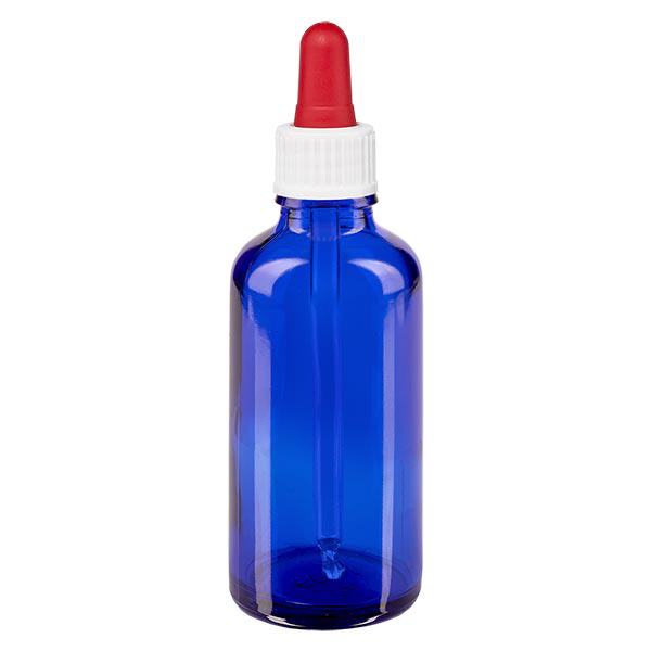 Apoteksflaska blå 50ml pipett vit/röd standard Apoteksflaska blå 50ml pipett vit/röd standard