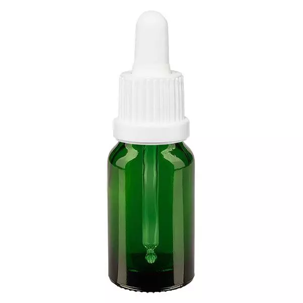 Apoteksflaska grön 10ml pipett vit med säkerhetsförslutning Apoteksflaska grön 10ml pipett vit med säkerhetsförslutning