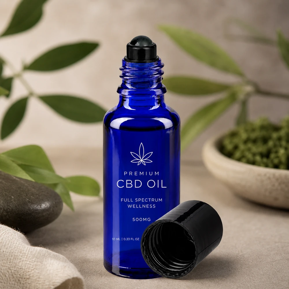 Apoteksflaska blå 30ml roll-on lock svart Koboltblå 10 ml roll-on-flaska av apotekerglas med svart rullkula för CBD-olja
