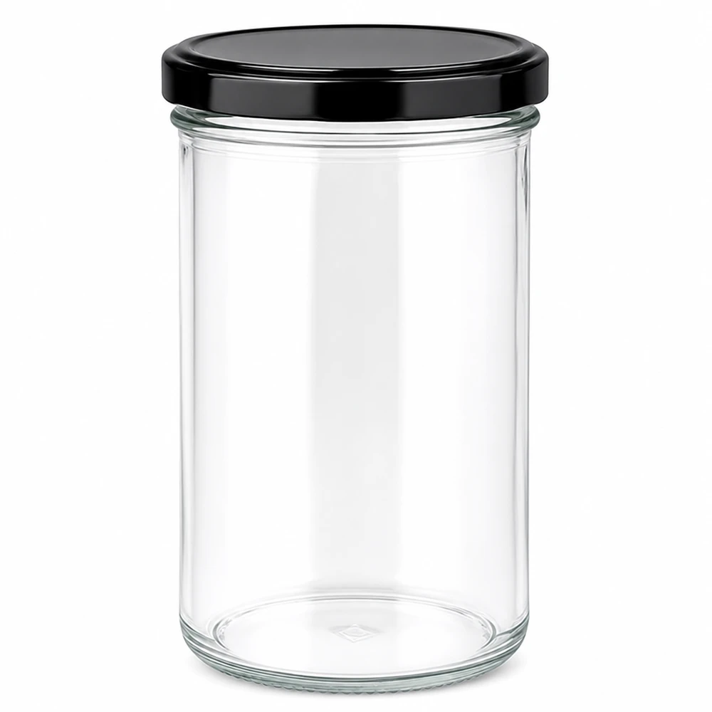 277ml mason jar tom med svart BasicSeal lock konserveringsburk syltburk förvaringsburk