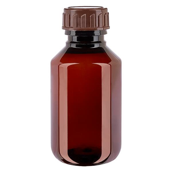 PET-flaska 100ml med brunt standardlock PET-flaska 100ml med brunt standardlock