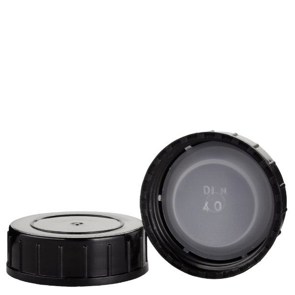 Svart skruvlock av polypropylen N 40mm (DIN 40)