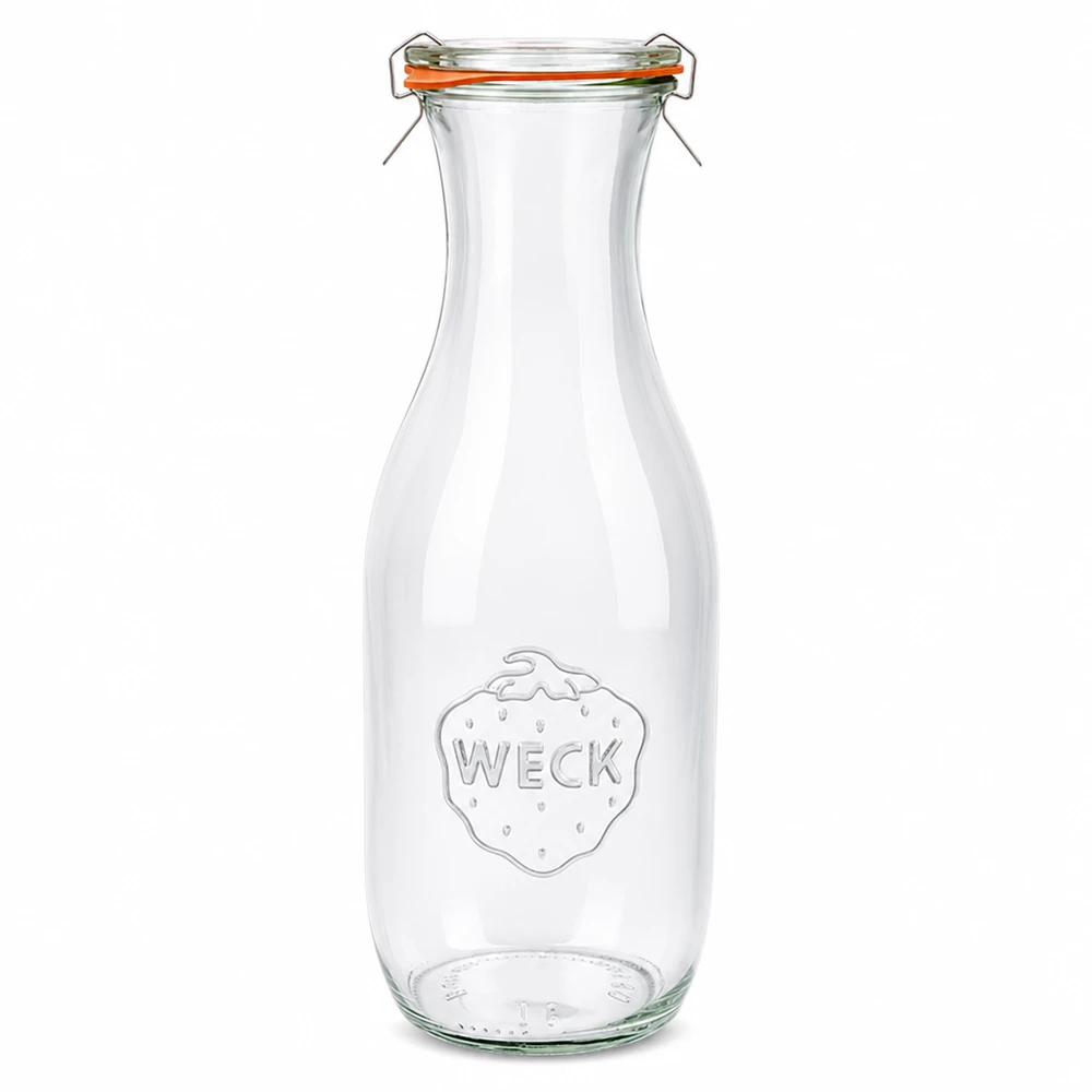 WECK juiceflaska 1062ml av glas med svängbar topp och gummiring komplett RR60 klar transparent