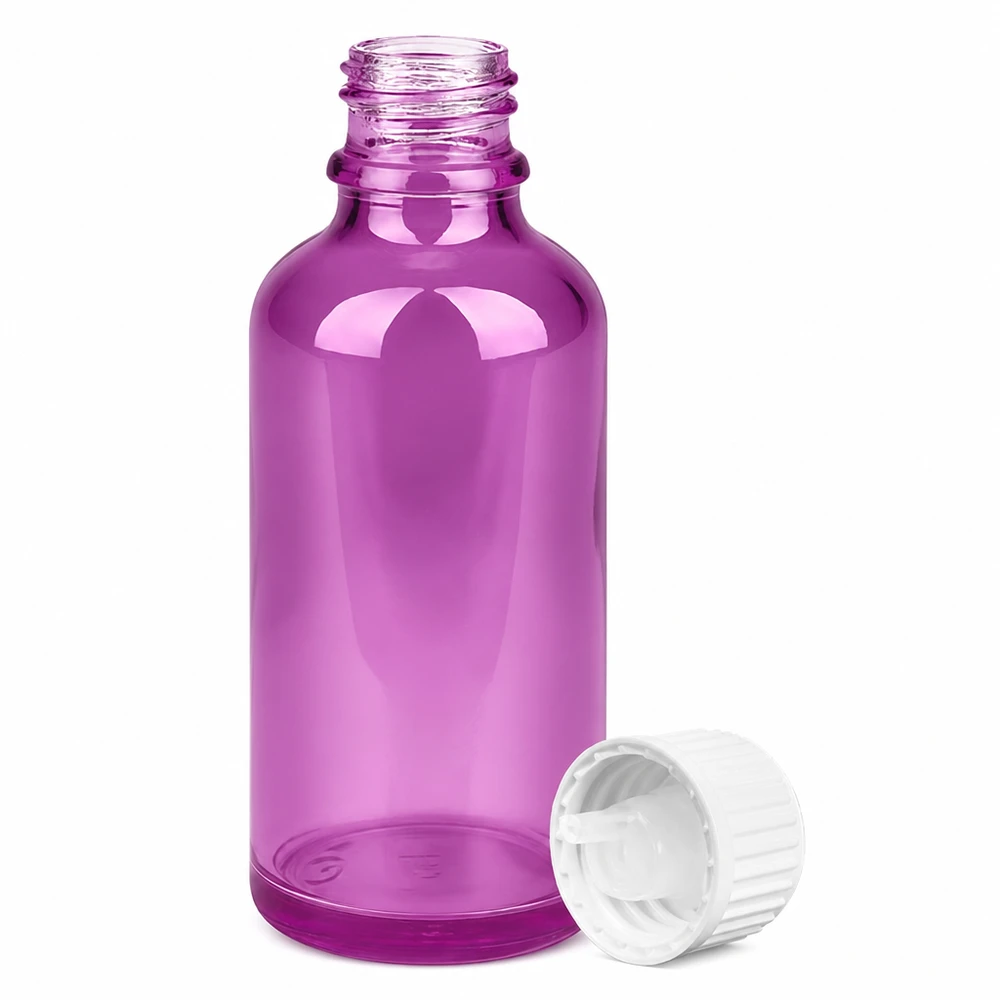Tom 50 ml glasflaska i lila med dropplock för eteriska oljor och serum