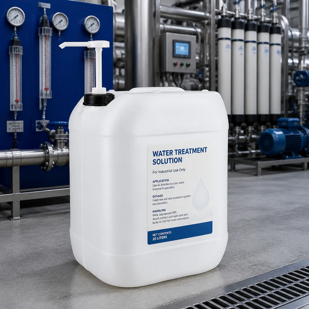Dunk 20 liter med doseringspump Vit 20-litersdunk med doseringspump för industriell vattenrening i anläggningen