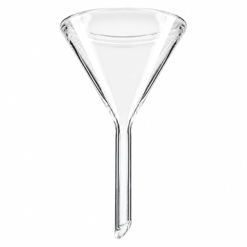 Tratt ø45mm soda lime, vinkel 60°, kort modell Glastratt 45 mm diameter tillverkad av soda-lime-glas med 60 graders vinkel och kort handtag