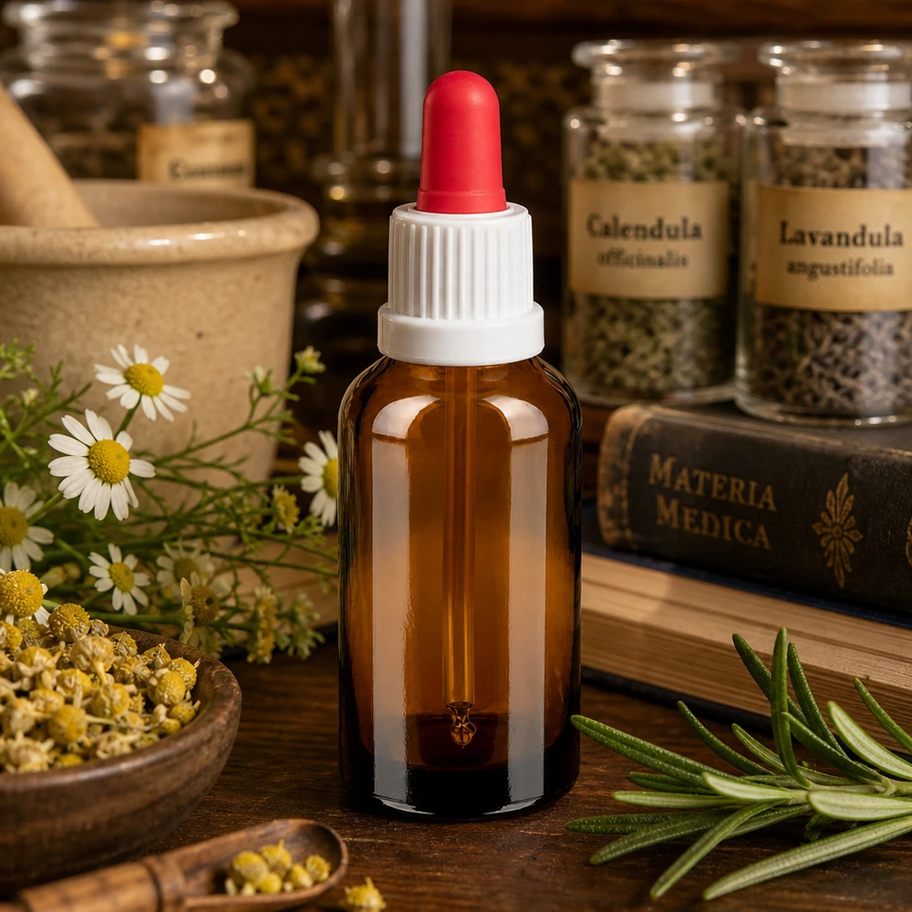 30 ml pipettflaska vit/röd med säkerhetsförslutning BrownLine UT18/30 Kompakt 30 ml pipettflaska BrownLine-serien med vitt lock och röd spets för naturkosmetika