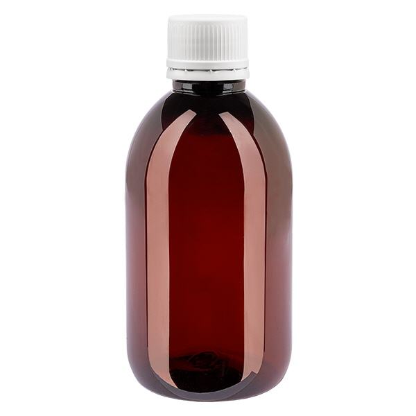 PET-flaska 250ml med vitt säkerhetslock, fint räfflad PET-flaska 250ml med vitt säkerhetslock, fint räfflad