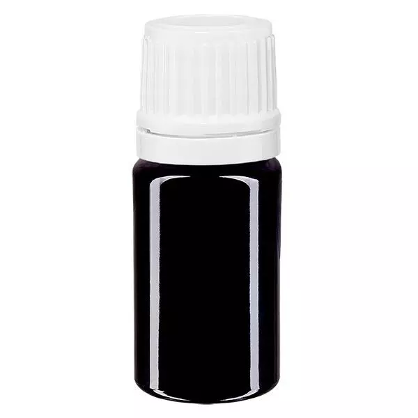 Apoteksflaska violett 5ml droppflaska 1,2mm vit barnsäker förslutning Apoteksflaska violett 5ml droppflaska 1,2mm vit barnsäker förslutning