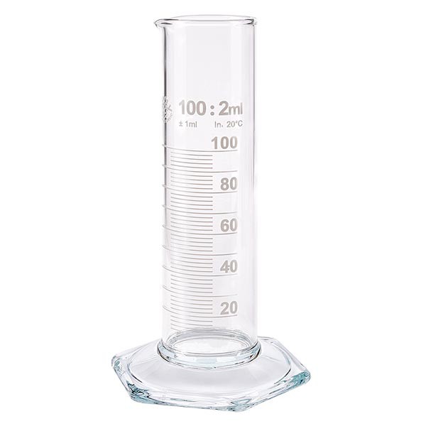 100ml mätcylinder NF tillverkad av glas, vit skala