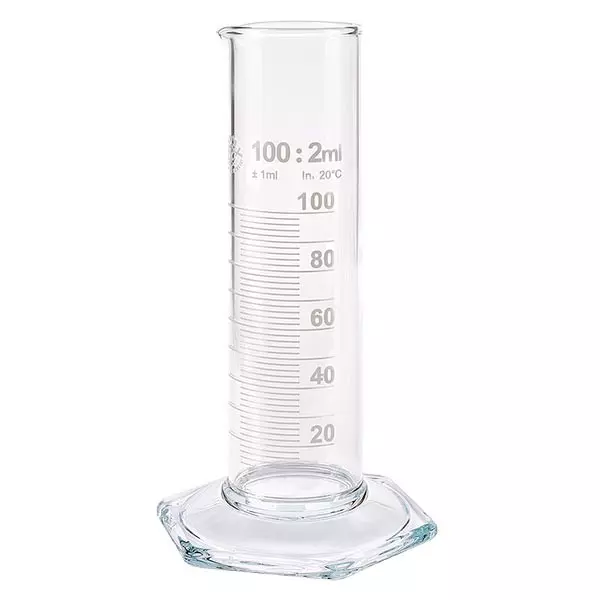 100ml mätcylinder NF tillverkad av glas, vit skala