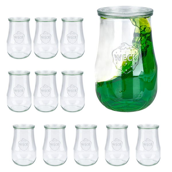Set med 12 burkar Weck 1750 ml tulpanburkar med 12 glaslock.