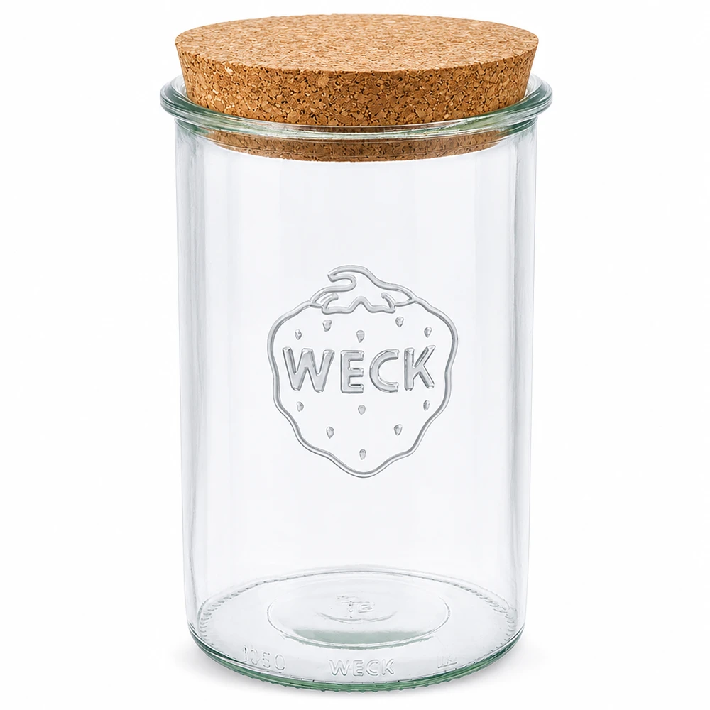 1000 ml WECK RR100 tumlingburk med naturkorklock transparent konserveringsburk förvaringsburk med WECK-logotyp