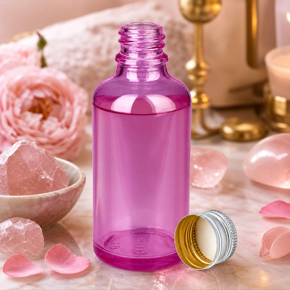 50ml flaska 11mm skruvkork aluminium-silver standard PurpleLine.UT18/50 Högkvalitativ 50 ml flaska av violett glas med elegant skruvkork i aluminium-silver för premiumprodukter