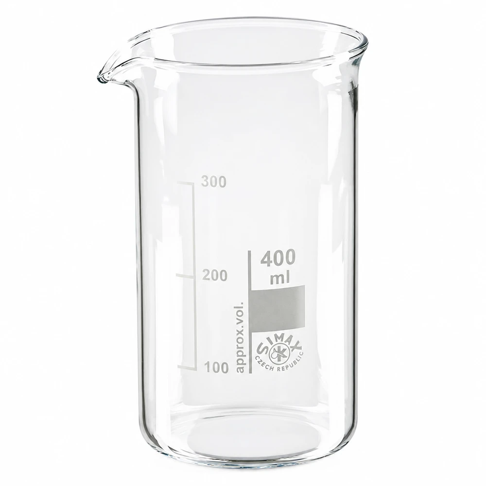 400 ml högt bägarglas av borosilikatglas med skala från SIMAX Czech Republic