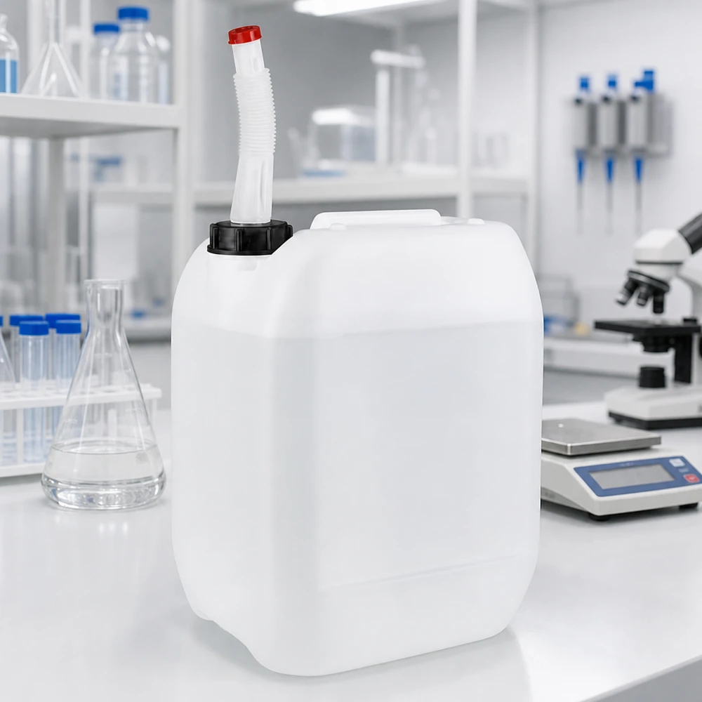 10 liter Dunk med Flex utloppsrör 10-liters laboratoriekanister med flexibelt utloppsrör för professionellt laboratoriebruk