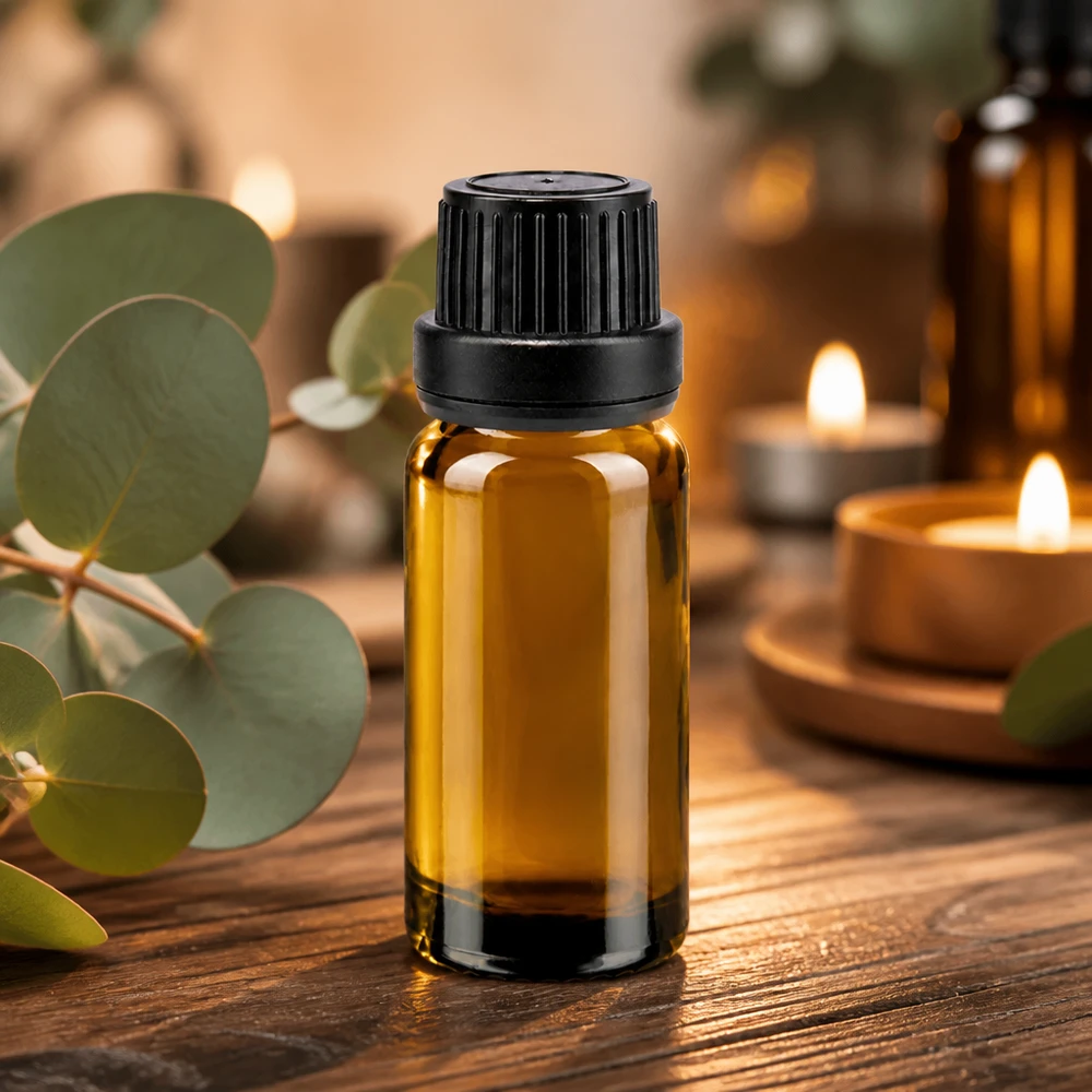 Apoteksflaska brun 10ml dropplock hällring 2mm svart manipuleringssäkert lock Liten brun glasflaska på 10 ml med svart skruvlock och droppinsats för eteriska oljor