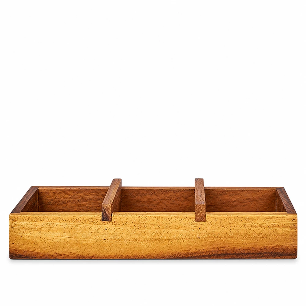 Serveringsbricka Box3 av akaciaträ med tre fack för WECK-glas brun naturträ rektangulär med handtag