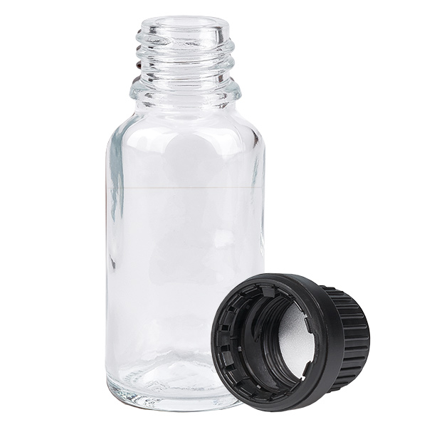20ml flaska 11mm skruvkork svart säkerhetslock ClearLine UT18/20 20ml flaska 11mm skruvkork svart säkerhetslock ClearLine UT18/20