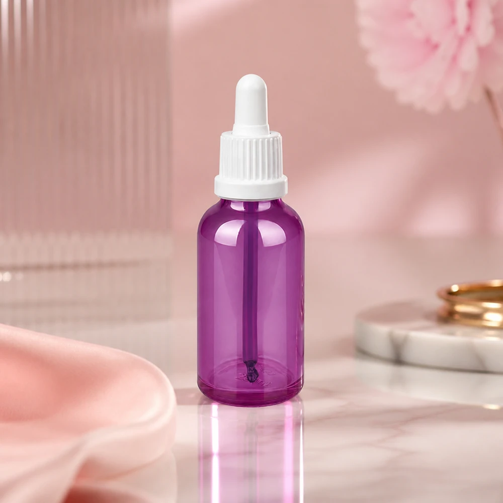 30ml pipettflaska vit originalitet skruvkork PurpleLine UT18/30 Liten 30 ml pipettflaska av violett glas med vitt pipettlock för serum